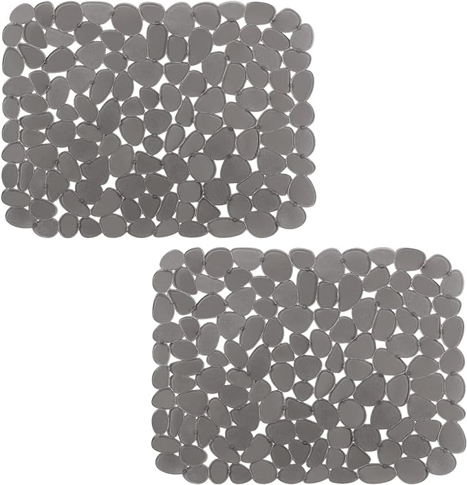 Bligli Pebble Sink Mat for Stainless Steel/Ceramic Sinks, 2 Pack PVC Sink Protectors Mats for Bottom of Kitchen Sink, Dish Drying Mat for Dishes and Glassware, 15.7 x 11.8 inch, Grey