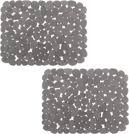 Bligli Pebble Sink Mat for Stainless Steel/Ceramic Sinks, 2 Pack PVC Sink Protectors Mats for Bottom of Kitchen Sink, Dish Drying Mat for Dishes and Glassware, 15.7 x 11.8 inch, Grey