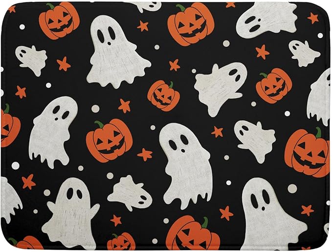 Halloween Dish Drying Mat 18 x 24 Inch With Absorbent Reversible Microfiber Pumpkin Ghost Black White Orange Drying Mats Thanksgiving Dish Drainer Mat Fast Dry For Kitchen Dining Room Decoration