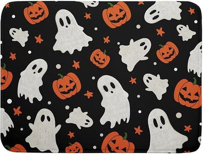 Halloween Dish Drying Mat 18 x 24 Inch With Absorbent Reversible Microfiber Pumpkin Ghost Black White Orange Drying Mats Thanksgiving Dish Drainer Mat Fast Dry For Kitchen Dining Room Decoration