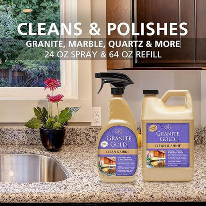 Granite Gold Clean and Shine Spray for Granite, Marble & Other Natural Stone & Quartz Surfaces, 1 x 64 Fl. Oz. & 2 x 24 Fl. Oz., 3-Pack