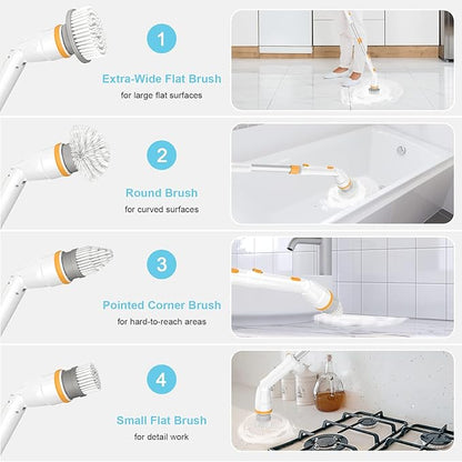 Electric Spin Scrubber, KIKOLIN 380RPM High Speed Power Scrubber, Cordless Cleaning Brush 2 Speeds for Bathroom, Tub, Shower, Floor with 4 Replaceable Brush Heads and Adjustable Extension Long Handle