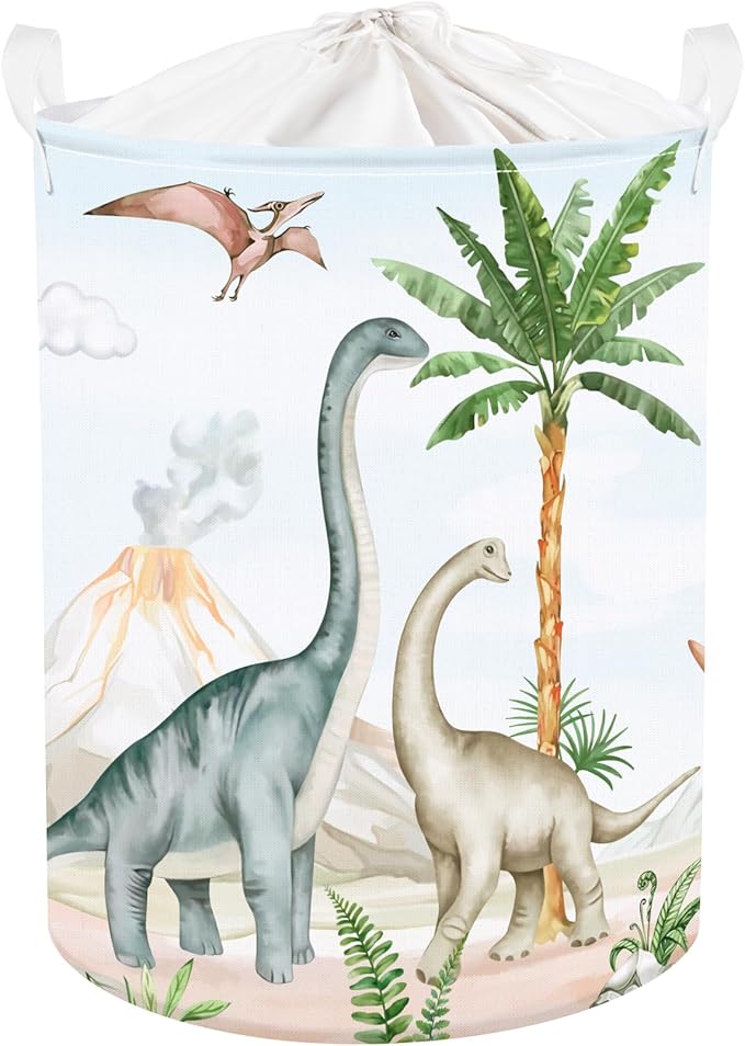 Clastyle Large Dinosaur Kid Storage Basket Baby Laundry Hamper Palm Tree Boy Gift Toy Box Collapsible Clothes Organizer Nursery Bin for Bedroom, Volcano, 36 * 45 cm