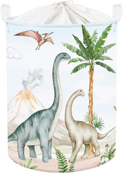Clastyle Large Dinosaur Kid Storage Basket Baby Laundry Hamper Palm Tree Boy Gift Toy Box Collapsible Clothes Organizer Nursery Bin for Bedroom, Volcano, 36 * 45 cm