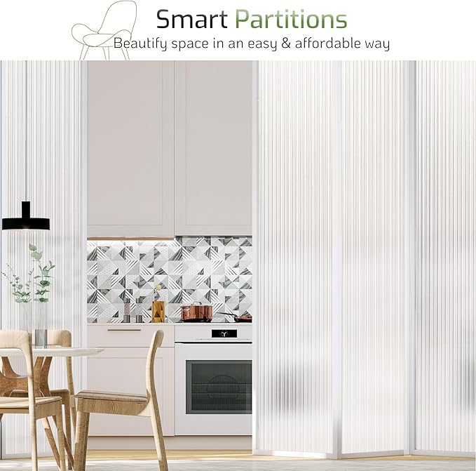 LUTE Reeded Glass Window Privacy Film, Frosted Glass Film, Removable 3D Decorative Decals Sun Blocking Anti UV Door Window Cover, No Glue Static Cling Vinyl for Bathroom Home Office, 23.6" x 118.1"