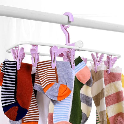 ZACI 2 Pack Clothes Drying Rack,12 Clips Laundry Drying Rack Folding Sock and Underwear Plastics Hanger