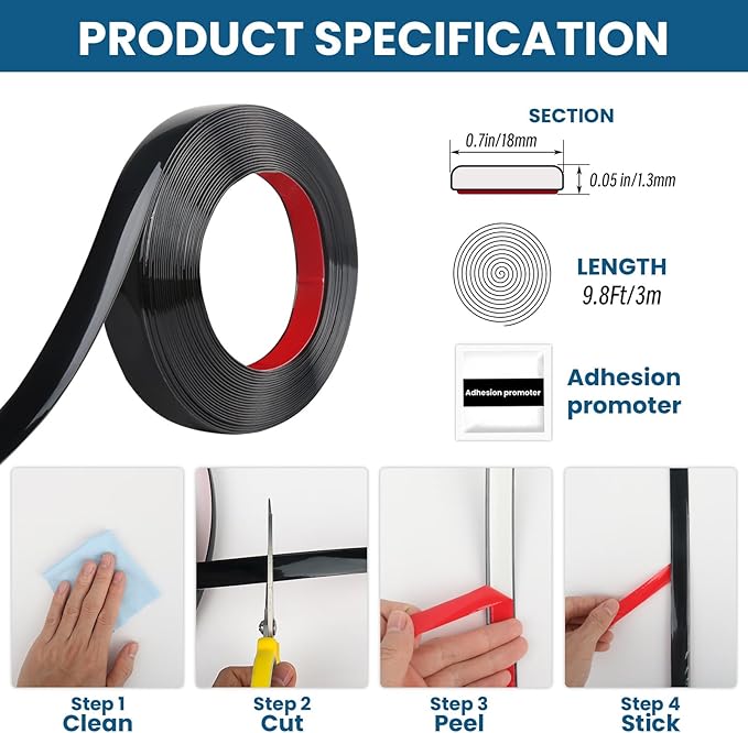 Peel and Stick Molding Trim Waterproof Mirror Tape Border Flexible Wall Trim Molding Self Adhesive for Home Decoration Wall Protection(9.8 Ft)