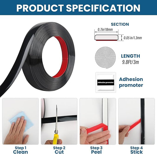 Peel and Stick Molding Trim Waterproof Mirror Tape Border Flexible Wall Trim Molding Self Adhesive for Home Decoration Wall Protection(9.8 Ft)