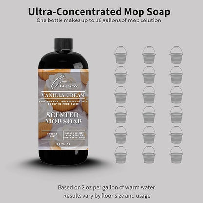 Lapew Vanilla Cream Scented Mop Soap - Luxury Floor Cleaner Concentrate for Mopping Tile, Laminate, Vinyl & Hardwood | Streak-Free, Low-Foam | 36 oz