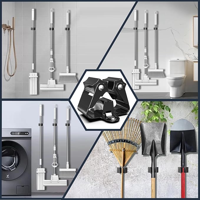 3-H Stainless Steel Broom Holder Wall Mount 15-Pack- Heavy Duty Mop Organizer, Wall Mounted Broom Storage with Secure Mounting for Laundry Garage Bathroom