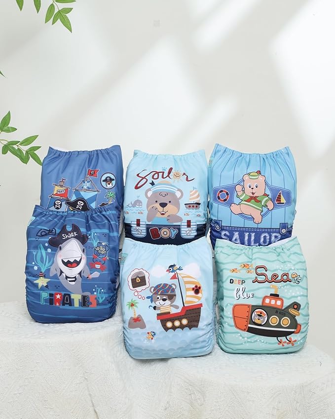 ALVABABY Baby Cloth Diapers 6 Pack with 12 Inserts Cloth Diaper Covers Adjustable Washable Reusable for Baby Girls and Boys