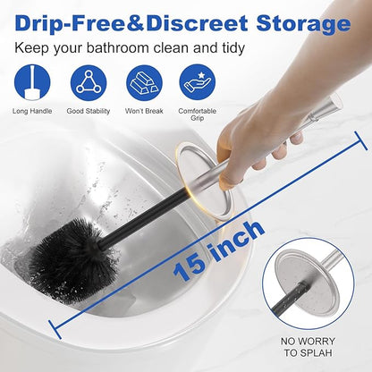 Toilet Brush and Holder Set：304 Stainless Steel Heavy Duty Toilet Bowl Brush，Removable Inner Bowl and Splash Protection，Bathroom Toilet Brush-Dense Bristles for Through Cleaning