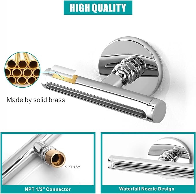 SKOWLL Waterfall Shower Adjustable, Wall Mount Modern Rainfall Waterfall Shower Head Set, Polished Chrome Waterfall Showerhead Jet, High Pressure Shower Body Spray Jets