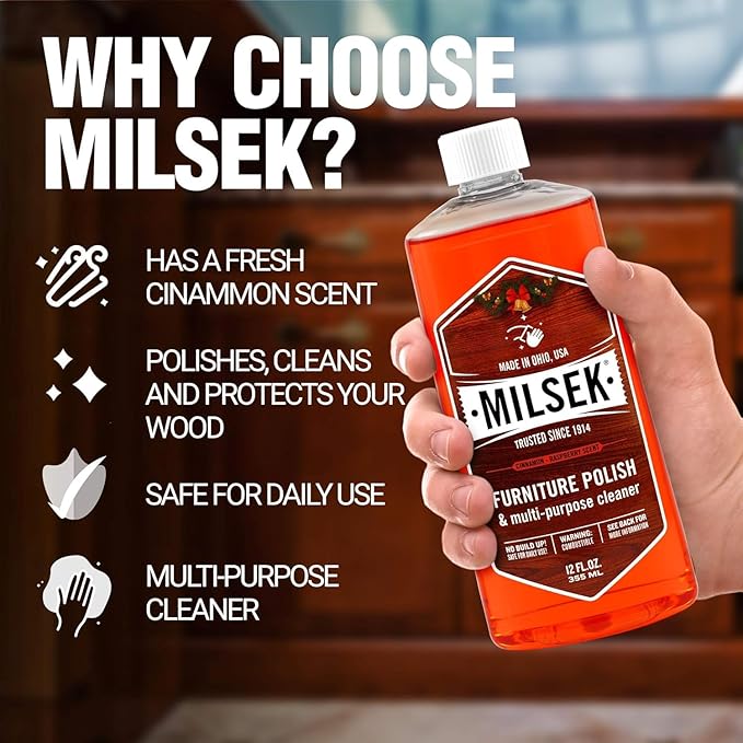 Milsek Furniture Polish and Wood Cleaner with Cinnamon Raspberry Scent - for Home and Household from Hardwood Floors to Kitchen Cabinets - 12 Fl Oz (Pack of 2) with Microfiber Towel