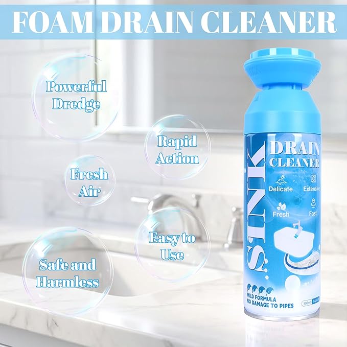 Foaming Drain Cleaner - Sink Cleaner and Deodorizer for Kitchen Sinks, Shower Drains, and Tubs, Monthly Maintenance to Avoid Clogs. (2pcs, sea blue)