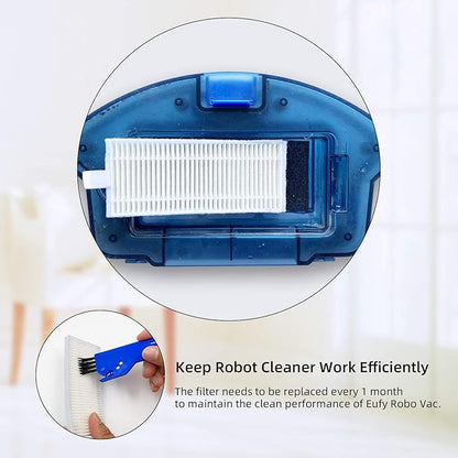 Spare Accessories Compatible with eufy 11S, 25C, 30C Slim Robotic Vacuum Cleaner NOT for Max/G/L Series Replacement Parts Include: 1 Roller Brush 6 Edge Brushes 6 Filter Foam Kit