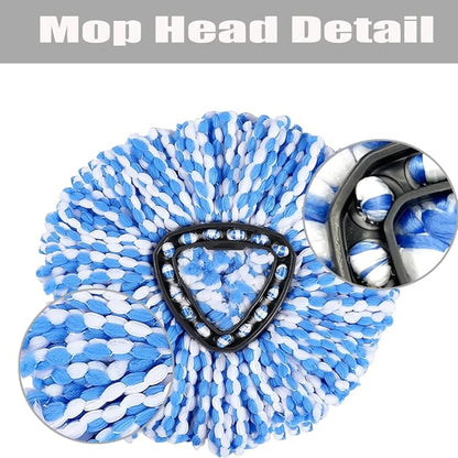 Spin Mop Head, Base, Handle Replacement for O-ceda EasyWring RinseClean Microfiber Spin Mops, 2 Microfiber Mop Refills, 1 Triangle Head Cover and 30-58in Handle (Blue (2-Tank System))