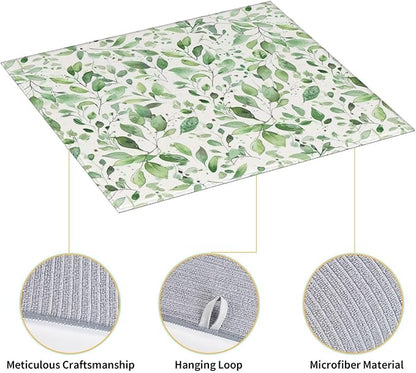 Green Leaves Dish Drying Mat, Highly Absorbent Microfiber Kitchen Counter Pad Reusable Washable, 16*18"