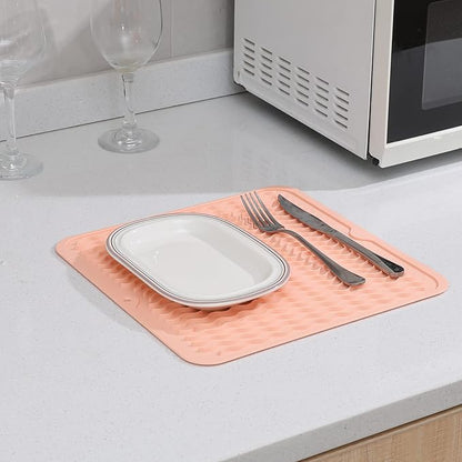 MicoYang Silicone Dish Drying Mat for Multiple Usage,Easy clean,Eco-friendly,Heat-resistant Silicone Mat for Kitchen Counter or Sink,Refrigerator or Drawer liner Pink M 12 inches x 12 inches