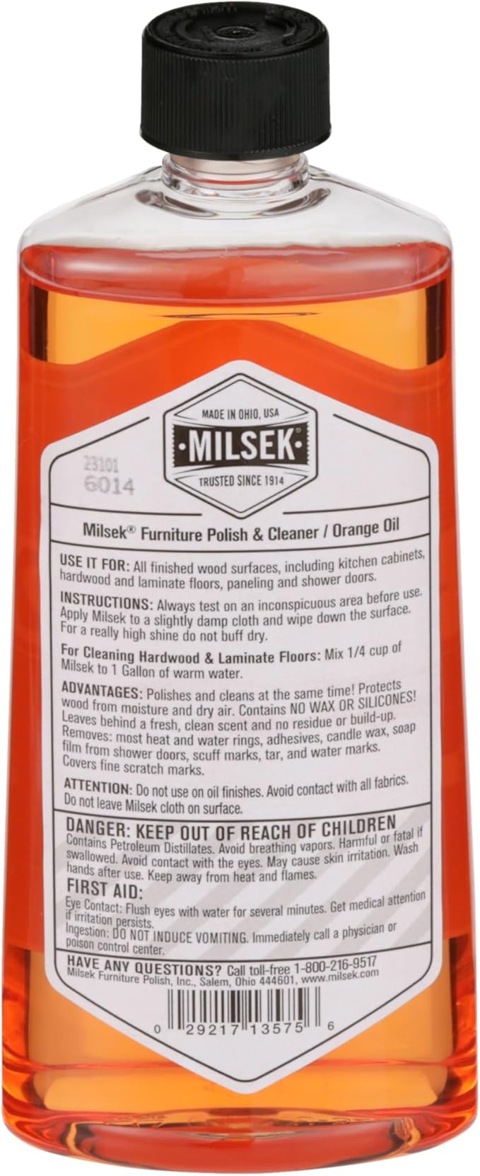 Milsek Furniture Polish, Orange Oil Furniture Cleaner and Polish Cloth, 12 fl oz