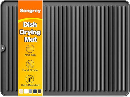 Songrey 24" x 18" Silicone Dish Drying Mat, Kitchen Counter Drying Pad for Sink Dishes or Under Rack, Multi-Use as Heat Resistant Trivet, Coffee Bar Mat