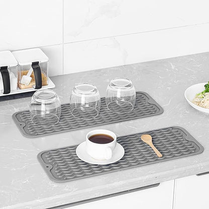 MicoYang Silicone Dish Drying Mat for Multiple Usage,Easy clean,Eco-friendly,Heat-resistant Silicone Mat for Kitchen Counter,Sink,Bar,Bottle,or Cup Grey M 17 inches x 6 inches