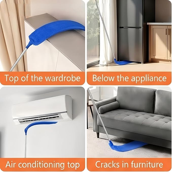 Duster Cleaning Kit 4 Pack, with Extra Long Extension Pole 110 inch,Washable Dusters for Cleaning Furniture, Ceiling Fan, Blinds, Baseboards, Cobwebs, Car, Home Office Cleaning Supplies