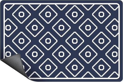 SUEH DESIGN Dish Drying Mat, Absorbent Coffee Mat 23.6 x 15.7 in Quick Dry Drying Mats Large Coffee Mat for Coffee Bar Kitchen Countertop, Dark Blue