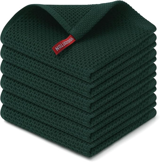 Kitinjoy 100% Cotton Kitchen Dish Cloths (12 X 12 Inches, Blackish Green), 6 Pack Waffle Weave Ultra Soft Absorbent Dish Towels for Drying Dishes Quick Drying Kitchen Towels Dish Rags