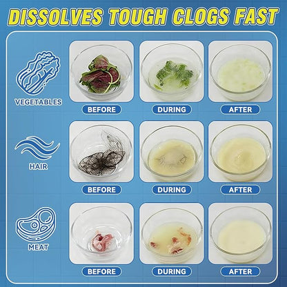 Drain Cleaner Powder, Powerful Drain Clog Remover, Sink and Drains cleaner to Dissolve Clogs, Drains Opener Removes Hair, Grease, Soap Scum and Food Residue, Safe for Pipes and Septic Systems