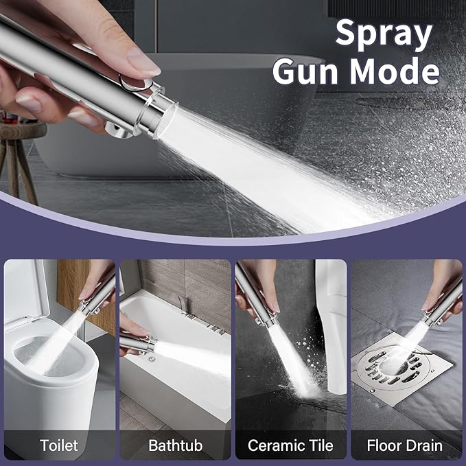HOWUWEY Sink Hose Attachment for Faucet with 5 Adapters, Tub Faucet Sprayer Attachment, 3 Spray Modes Shower Head with ON/OFF Button, Filtered Shower Sprayer (Chrome)