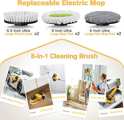 Cordless Electric Mop for Dewalt 20V Battery (NO Battery), 2 in 1 Spin Mop & Electric Floor Scrubber Machine with LED Light & Water Spray, 800 RPM Rotating Electric Mops for Floor Cleaning (Golden)