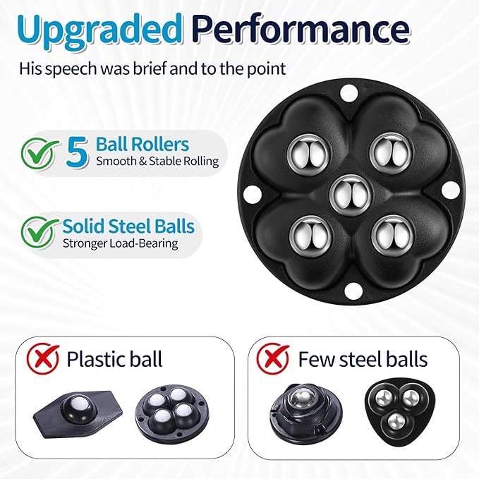 4 PCS Caster Wheels 360° Rollers Compatible with Ocedar Bucket,Self Adhesive Rollers for Mop Bucket,Kitchen Small Appliances,Trash Can,Black Color