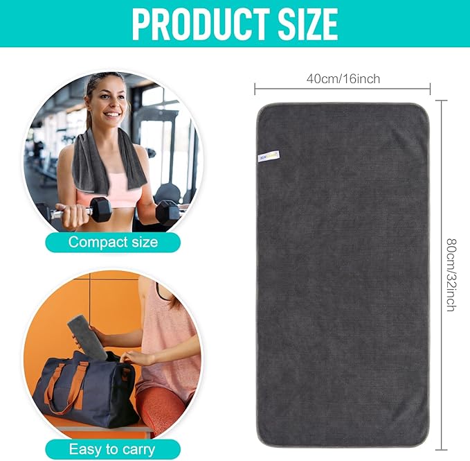 SINLAND Microfiber Gym Towels Super Absorbent Compact Travel Workout Towel Quick Dry Camping Sweat Towel for Sports Beach Swimming Backpacking Hiking and Yoga Men Women 16 Inch X 32 Inch