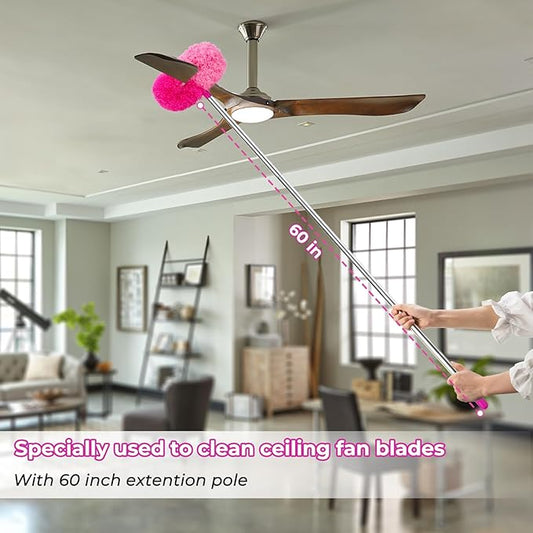 CALBEAU Ceiling Fan Cleaner Duster with 60 inch Extension Pole, Dusters for Cleaning High Ceiling Fan Blades, Dusters Kit with Storage Bag, Cleaning Tools for Families (13pcs)