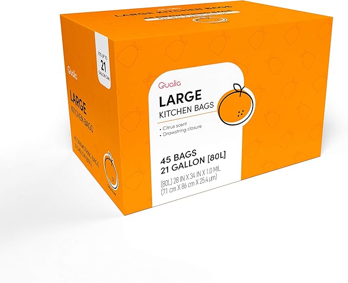 QUALIAZERO CITRUS SCENTED 21 Gal / 80 Liter | Drawstring Closure Trash Bag | Heavy Duty (CITRUS, 90 BAGS), WHITE, (L10001C)