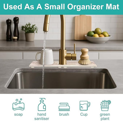 Large Stone Faucet Mat for Kitchen Sink Water Catcher Diatomite Quick Dry Stone Mat Kitchen Sink Splash Guard Protectors Water Absorbing Tray Absorbent Faucet Mats for Bathroom Counter Accessories