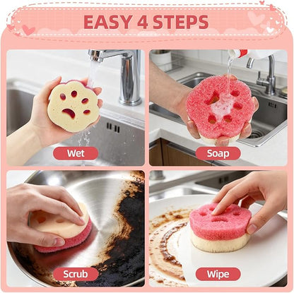 Cleangor 6pcs Scrub Sponges, Dual-Sided Temperature-Controlled Dish Sponges, Scratch-Free, Easy to Clean, Kitchen Cleaning Sponges for Tough Stains, Delicate Surfaces, Glassware, Cookware, Appliances