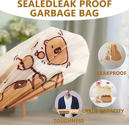 VOK 4 Gallon Trash Bags with Capybara Printed, Drawstring Small Garbage Bags, Tear-Resistant & Odor-Control Bathroom/Kitchen Trash Can Liners, Bathroom Trash Bags with Secure Tie, 50 Counts