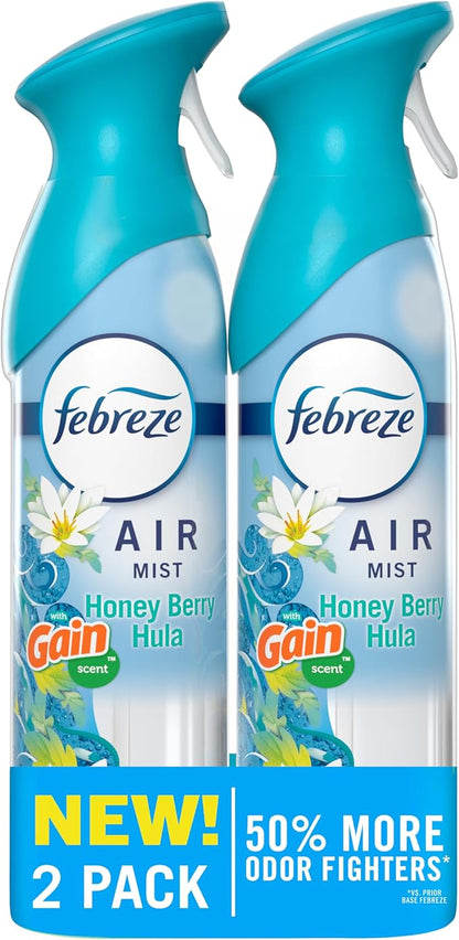 Febreze Air Mist, Air Freshener Spray, Odor Fighting Room Spray, Deodorizer for Home Bathroom Kitchen Office Apartment Dorm Room Classroom, Gain Honey Berry Hula Scent, 8.1oz (Pack of 2)