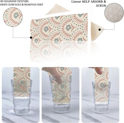 Reusable Swedish Dishcloths for Kitchen, 6 Pack Boho Floral Swedish Dish Cloths, Absorbent Flower Designs Sponge Cleaning Towels Wipes for Kitchen Cooking Home Decoration Housewarming Gifts