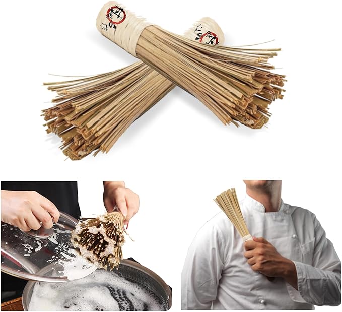 12-Inch Bamboo Wok Brush, Flat Brush, Kitchen Cleaning Brushes for Scrubbing and Cleaning Cooking Pots, Pans and Grilling Utensils (1 Pack)