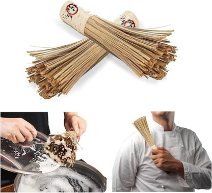 12-Inch Bamboo Wok Brush, Flat Brush, Kitchen Cleaning Brushes for Scrubbing and Cleaning Cooking Pots, Pans and Grilling Utensils (1 Pack)