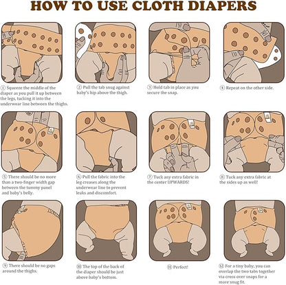 Mama Koala 3.0 Cloth Diapers for Babies with AWJ Lining, 6 Pack with 6 Natural Cloth Diaper Inserts - Reusable and Washable Pocket Diapers (Black & White World)