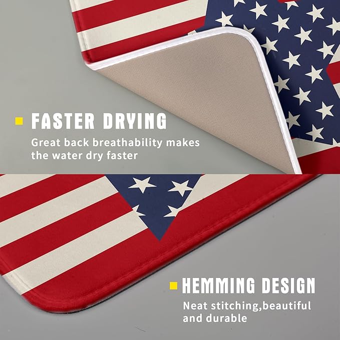 Blue Star Patriotic July of 4th Dish Drying Mat for Kitchen Counter 16x18 Independence Day Red Striped Absorbent Reversible Microfiber Drying Mats Kitchen Countertop Protector Dishes Drainer Rack Pad