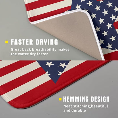 Blue Star Patriotic July of 4th Dish Drying Mat for Kitchen Counter 16x18 Independence Day Red Striped Absorbent Reversible Microfiber Drying Mats Kitchen Countertop Protector Dishes Drainer Rack Pad