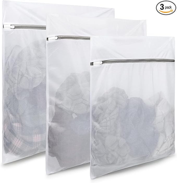 YC Kitchen Mesh Laundry Bags, Fine Mesh, 16"×20"/20"×24"/24"×24", Durable Material with Sturdy Zipper - For Clothes, Linens, Shoes, Travel Storage Bags (3PC M/L/XL)