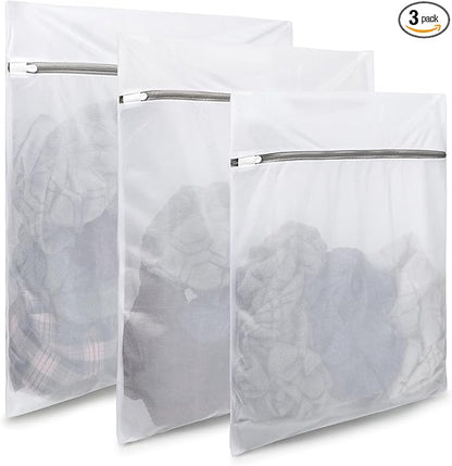YC Kitchen Mesh Laundry Bags, Fine Mesh, 16"×20"/20"×24"/24"×24", Durable Material with Sturdy Zipper - For Clothes, Linens, Shoes, Travel Storage Bags (3PC M/L/XL)