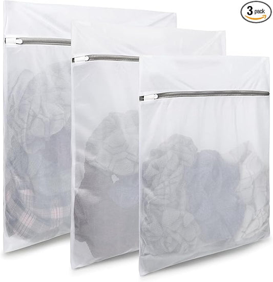 YC Kitchen Mesh Laundry Bags, Fine Mesh, 16"×20"/20"×24"/24"×24", Durable Material with Sturdy Zipper - For Clothes, Linens, Shoes, Travel Storage Bags (3PC M/L/XL)
