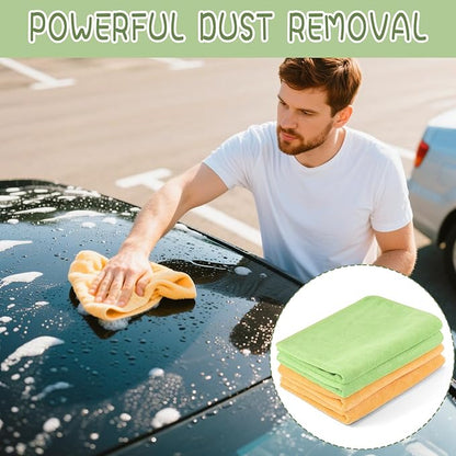 4 Pack Extra Large Microfiber Cleaning Cloths 20"x30", Lint-Free Reusable Towels for Home, Glass, Windows, Office, Kitchen, Bathroom – Green & Orange